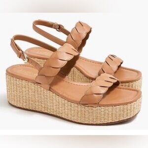 J. Crew Tan Woven Wedge Espadrille Sandals